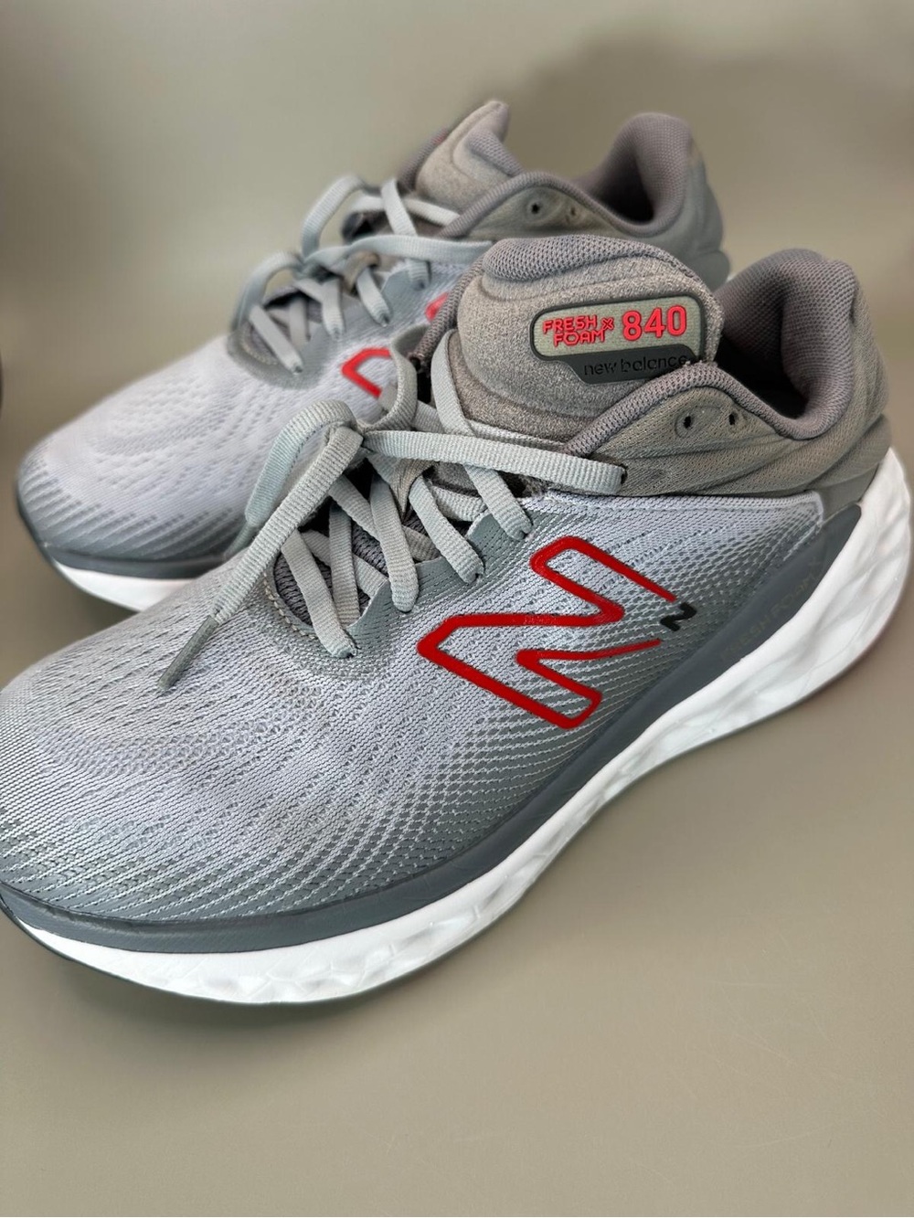 New Balance Men's 840 Running Sneakers in Light Gray with Red Logo